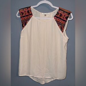 Jealous Tomato Cream Graphic Sequin Sleeve Open Back Blouse